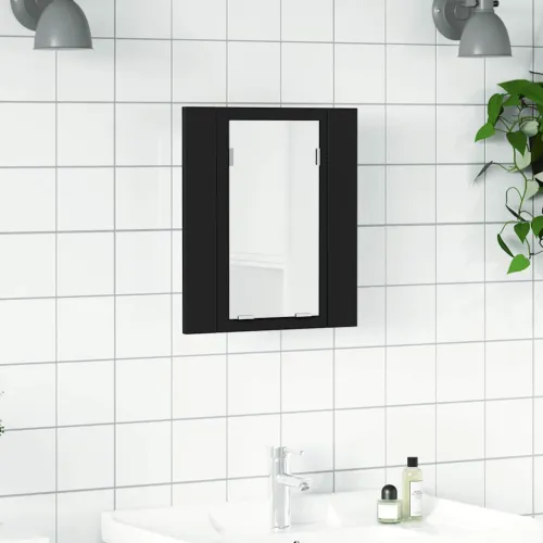 LED kupaonski ormarić s ogledalom crni 40x12x45 cm akrilni - Crna Cijena