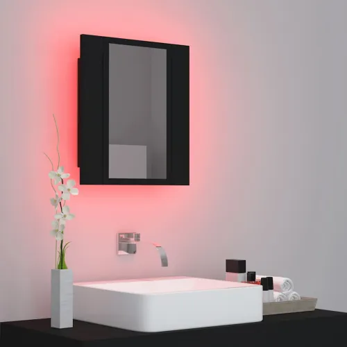 LED kupaonski ormarić s ogledalom crni 40x12x45 cm akrilni - Crna Cijena