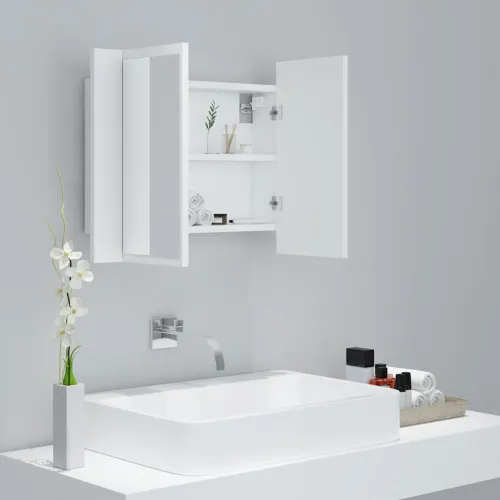 LED kupaonski ormarić s ogledalom bijeli 60x12x45 cm akrilni - Bijela Cijena