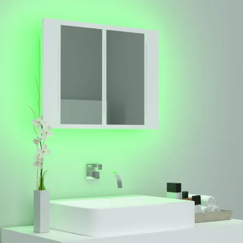 LED kupaonski ormarić s ogledalom bijeli 60x12x45 cm akrilni - Bijela Cijena