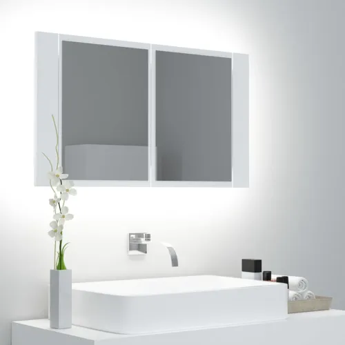 LED kupaonski ormarić s ogledalom bijeli 80x12x45 cm akrilni - Bijela 1 Cijena
