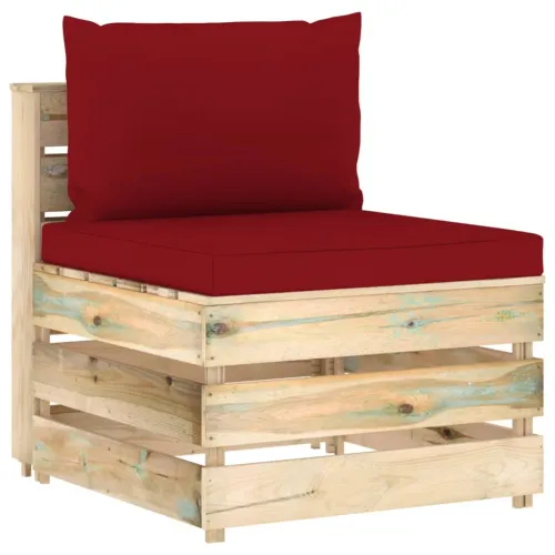 Modularna srednja sofa s jastucima od zeleno impregniranog drva - Crvena boja vina i smeđa 1 srednja sofa Cijena