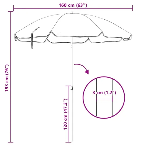 Vrtni suncobran s čeličnim stupom 180 cm plavi - Plava 180 cm 1 Cijena