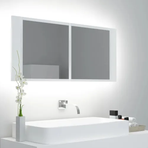 LED kupaonski ormarić s ogledalom bijeli 100x12x45 cm akrilni - Bijela 1 Cijena