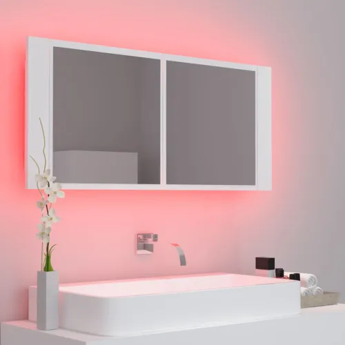 LED kupaonski ormarić s ogledalom bijeli 100x12x45 cm akrilni - Bijela Cijena