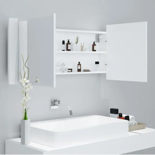 LED kupaonski ormarić s ogledalom bijeli 100x12x45 cm akrilni - Bijela Cijena