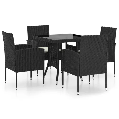 Vrtna garnitura - 5-dijelni vrtni blagovaonski set od poliratana crni - Crno-bijelo Dužina stola 80 cm Cijena
