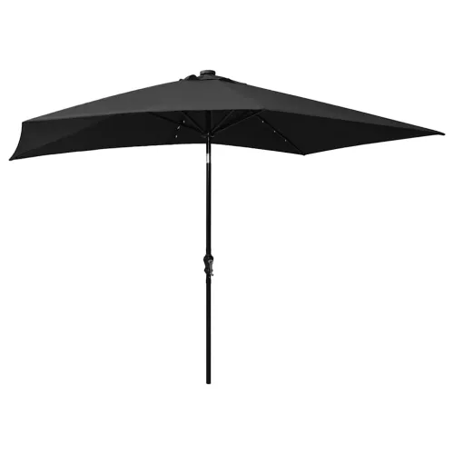 Vrtni suncobran s LED svjetlima i čeličnim stupom 2 x 3 m crni - Crna Cijena