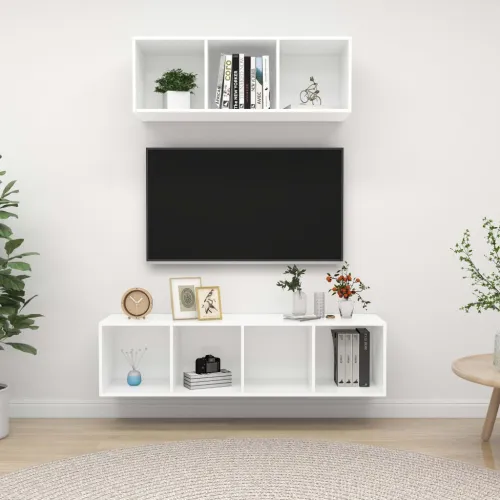 2-dijelni set TV ormarića bijeli od konstruiranog drva - Bijela 1 Cijena