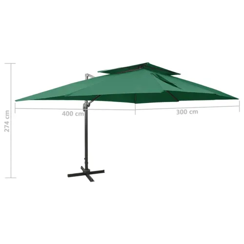 Konzolni vrtni suncobran s dvostrukim vrhom 400 x 300 cm zeleni - Zelena 300 x 400 cm Cijena