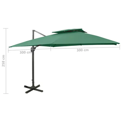 Konzolni vrtni suncobran s dvostrukim vrhom 300 x 300 cm zeleni - Zelena 300 x 300 cm Cijena