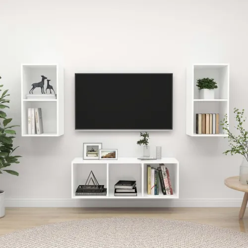 3-dijelni set TV ormarića bijeli od konstruiranog drva - Bijela 1 Cijena