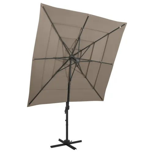 Vrtni suncobran s 4 razine i stupom 250 x 250 cm smeđesivi - Sivo-smeđa Cijena