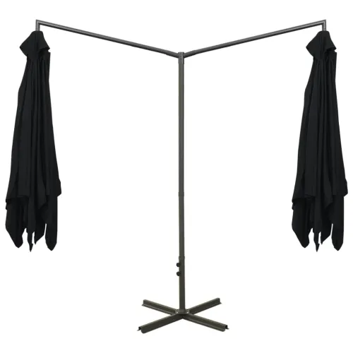 Dvostruki vrtni suncobran s čeličnim stupom 600 x 300 cm crni - Crna Cijena