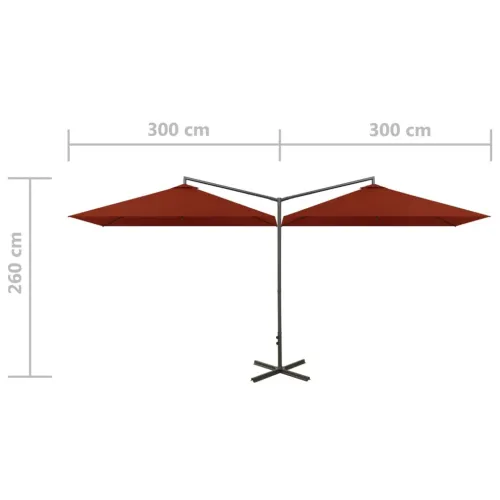 Dvostruki vrtni suncobran s čeličnim stupom 600x300 cm terakota - Terakota Cijena