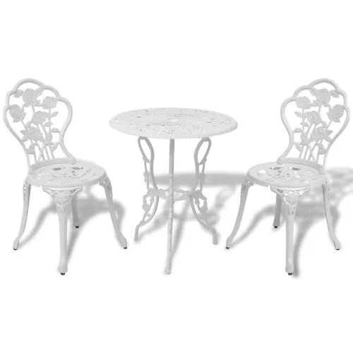 3-dijelni bistro set od lijevanog aluminija bijeli - Bijela 3 Cijena