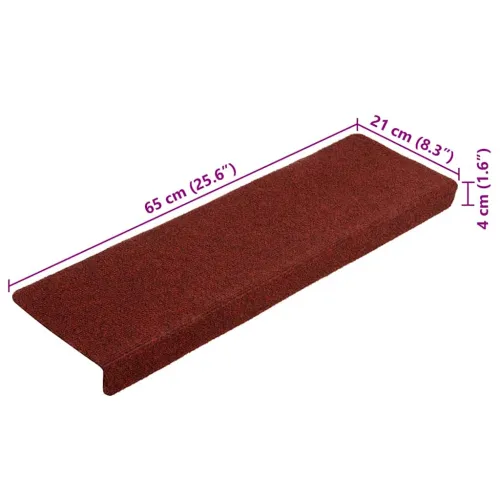 Prostirke za stepenice, samoljepljive, 5 kom, 65x21x4 cm, bordo crvene, pravokutni rub - Bordo crvena 5 Cijena