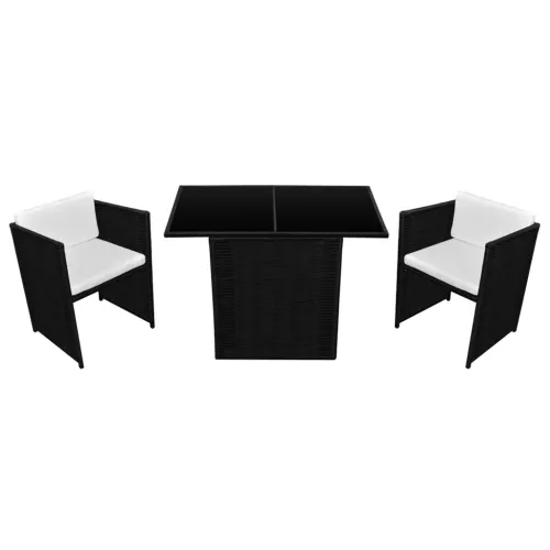 3-dijelni bistro set od poliratana s jastucima crni - Crna 3 Cijena