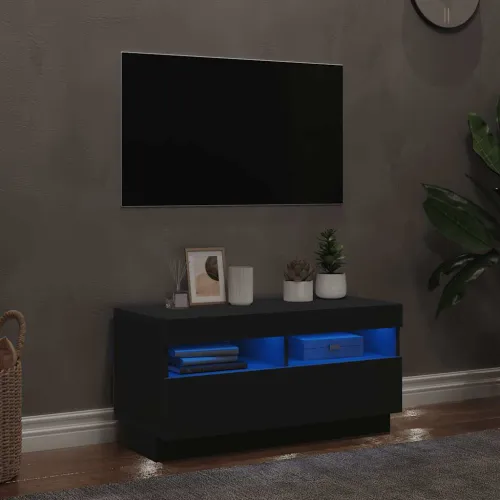 TV ormarić s LED svjetlima crni 80x35x40 cm - Crna 1 80 cm Crna Cijena