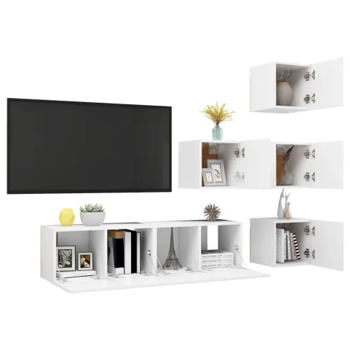 6-dijelni set TV ormarića bijeli od konstruiranog drva - Bijela 6 60 cm Bijela Cijena