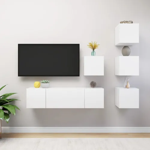 6-dijelni set TV ormarića bijeli od konstruiranog drva - Bijela 6 60 cm Bijela Cijena