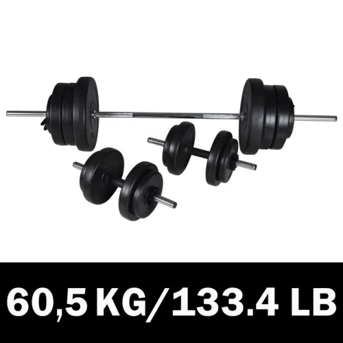 Dvoručni uteg i 2 cijevi za utege od 60,5kg - Dvoručni uteg + jednoručni uteg 60,5 kg 1 Cijena