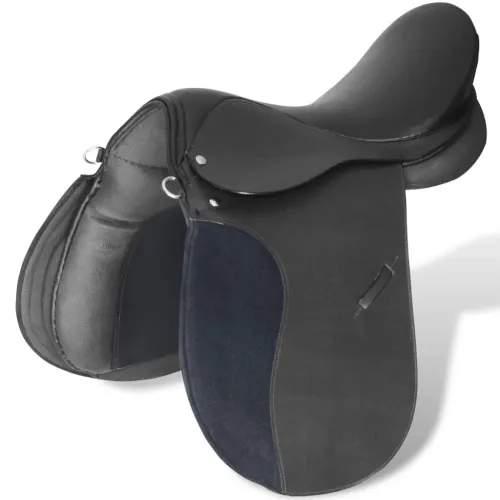 Sedlo za Jahanje Komplet 17,5 ” od Prave Kože Crno 12 cm 5 u 1 - Crna 12 cm Cijena