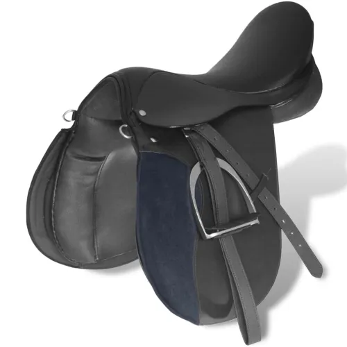 Sedlo za Jahanje Komplet 17,5 ” od Prave Kože Crno 18 cm 5 u 1 - Crna 18 cm Cijena