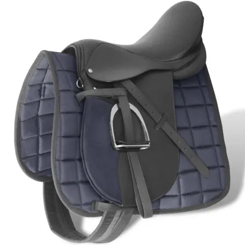 Sedlo za Jahanje Komplet 17,5 ” od Prave Kože Crno 18 cm 5 u 1 - Crna 18 cm Cijena