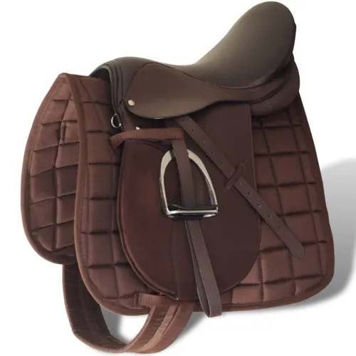 Sedlo za Jahanje Komplet 17,5 ” od Prave Kože Smeđe 18 cm 5 u 1 - Smeđa 18 cm Cijena