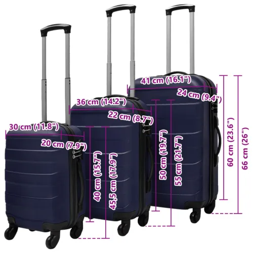 Trodijelni set čvrstih kovčega s kotačima plavi 45,5/55/66 cm - Plava Cijena