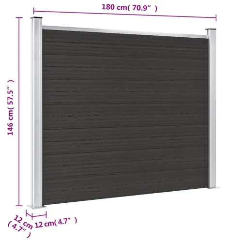Panel za ogradu WPC 180 x 146 cm crni - Crna 1 sekcija s 2 stupa Cijena