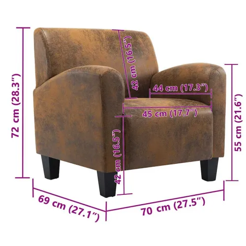Sofa fotelja smeđa 70x69x72 cm umjetna koža brušena koža Cijena