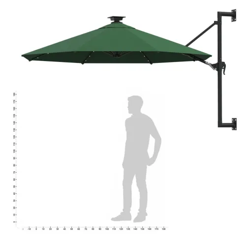 Zidni vrtni suncobran s LED svjetlima 300 cm zeleni - Zelena Cijena