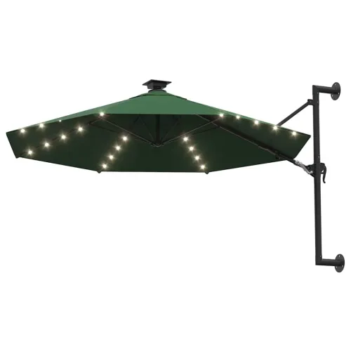 Zidni vrtni suncobran s LED svjetlima 300 cm zeleni - Zelena Cijena
