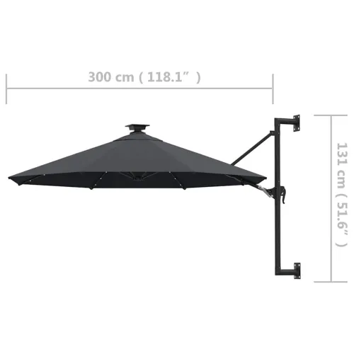 Zidni vrtni suncobran s LED svjetlima 300 cm antracit - Antracit Cijena