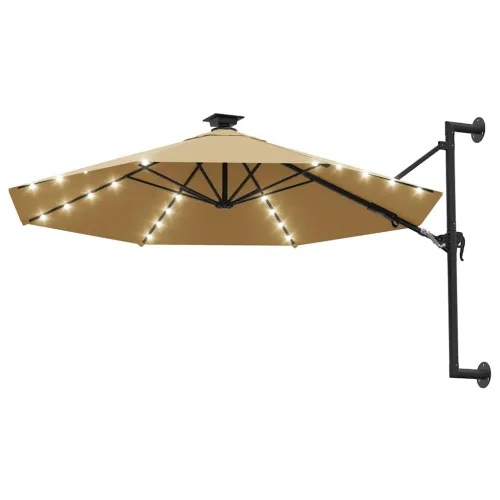 Zidni vrtni suncobran s LED svjetlima 300 cm smeđesivi - Sivo-smeđa Cijena