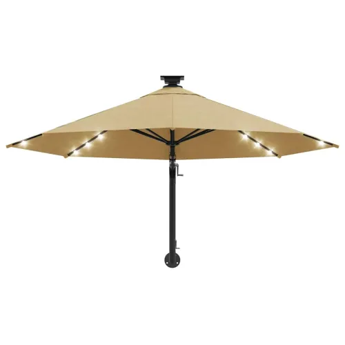 Zidni vrtni suncobran s LED svjetlima 300 cm smeđesivi - Sivo-smeđa Cijena