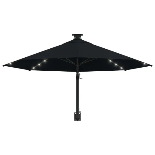 Zidni vrtni suncobran s LED svjetlima 300 cm crni - Crna Cijena