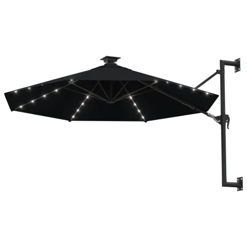 Zidni vrtni suncobran s LED svjetlima 300 cm crni - Crna Cijena