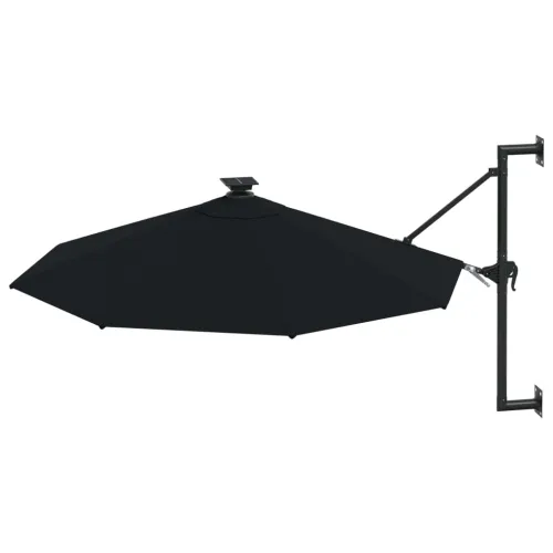 Zidni vrtni suncobran s LED svjetlima 300 cm crni - Crna Cijena