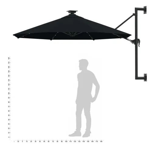 Zidni vrtni suncobran s LED svjetlima 300 cm crni - Crna Cijena
