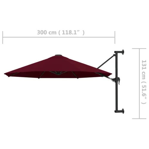Zidni suncobran s metalnom šipkom 300 cm bordo - Tamno crvena Cijena