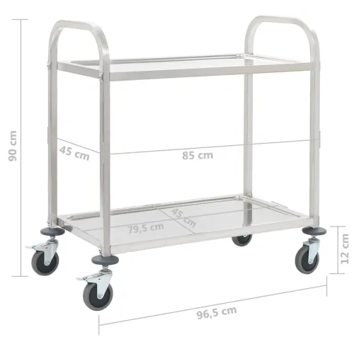 Kuhinjska kolica s 2 razine od nehrđajućeg čelika 96,5x55x90 cm - 96.5 x 55 x 90 cm (2 razine) Cijena