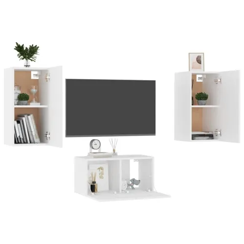 3-dijelni set TV ormarića bijeli od konstruiranog drva - Bijela 3 60 cm Bijela Cijena