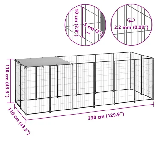 Kavez za pse crni 330 x 110 x 110 cm čelični - Crna 330 x 110 x 110 cm Cijena