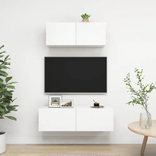 2-dijelni set TV ormarića bijeli od konstruiranog drva - Bijela 1 80/100 cm Bijela Cijena