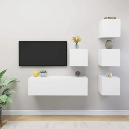 5-dijelni set TV ormarića bijeli od konstruiranog drva - Bijela 5 100 cm Bijela Cijena