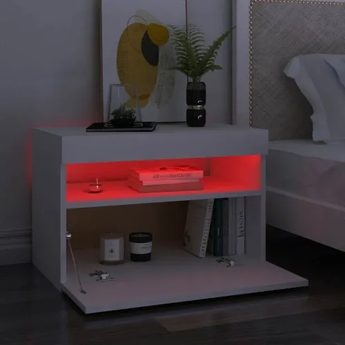 Noćni ormarić LED svjetla visoki sjaj bijeli 60x35x40 cm drvo - Bijela 1 Cijena
