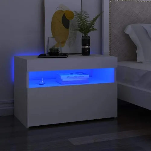 Noćni ormarić LED svjetla visoki sjaj bijeli 60x35x40 cm drvo - Bijela 1 Cijena